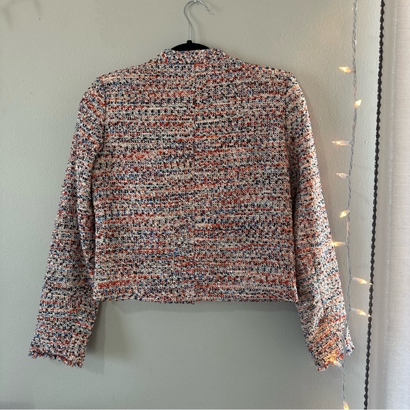 H&M Orange Multicolored Textured Weave Frayed Jacket Size 6 - Picture 7 of 11